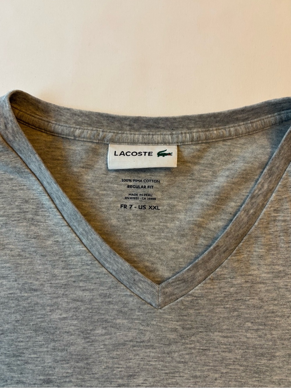Lacoste Men's Gray V-Neck Short Sleeve Tee with Green Croc - Picture 3 of 4